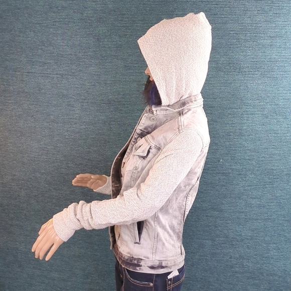Express Gray Denim Hoodie Jacket/Sweater Please Read Description! - Picture 4 of 11